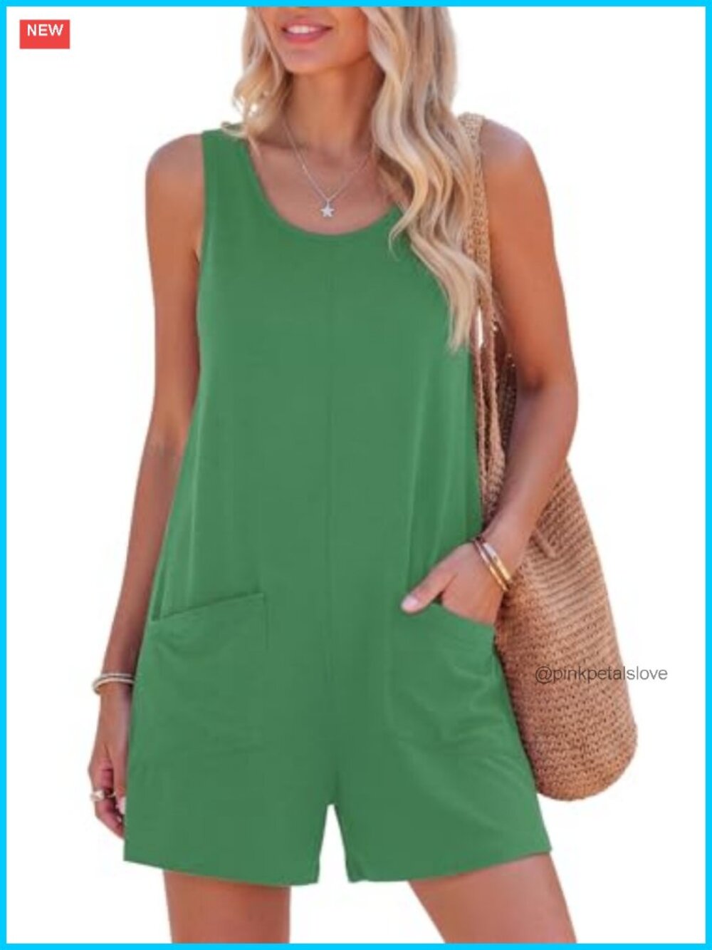 Sleeveless Romper Shorts Jumpsuit Pockets Summer Casual